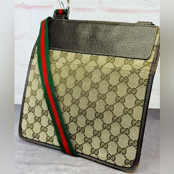 Gucci Vintage Web Crossbody Bag GG Canvas with Leather Small - Picture 3 of 15